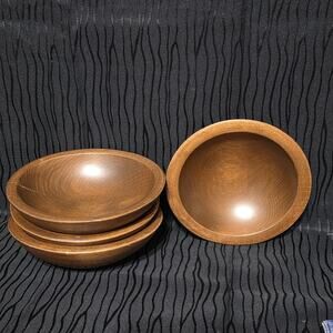 Vintage Woodcroft Wooden Bowl Set 4 Made In USA 8” Salad Bowls Mid Century